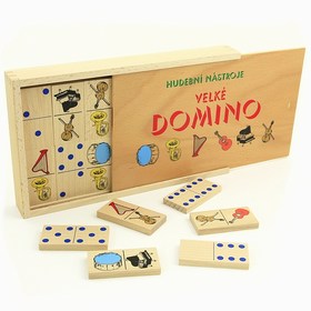 Dřevěné domino v bukové krabičce - hudební nástroje